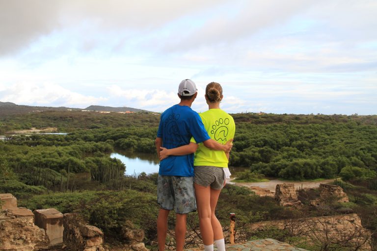 Enjoying the view from the Balashi Gold Mill ruins in Aruba